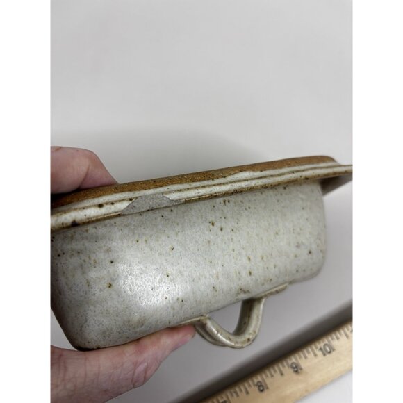 VTG Stoneware Butter Dish Wheat Accent Primitive Speckled Signed EUC - Picture 6 of 9